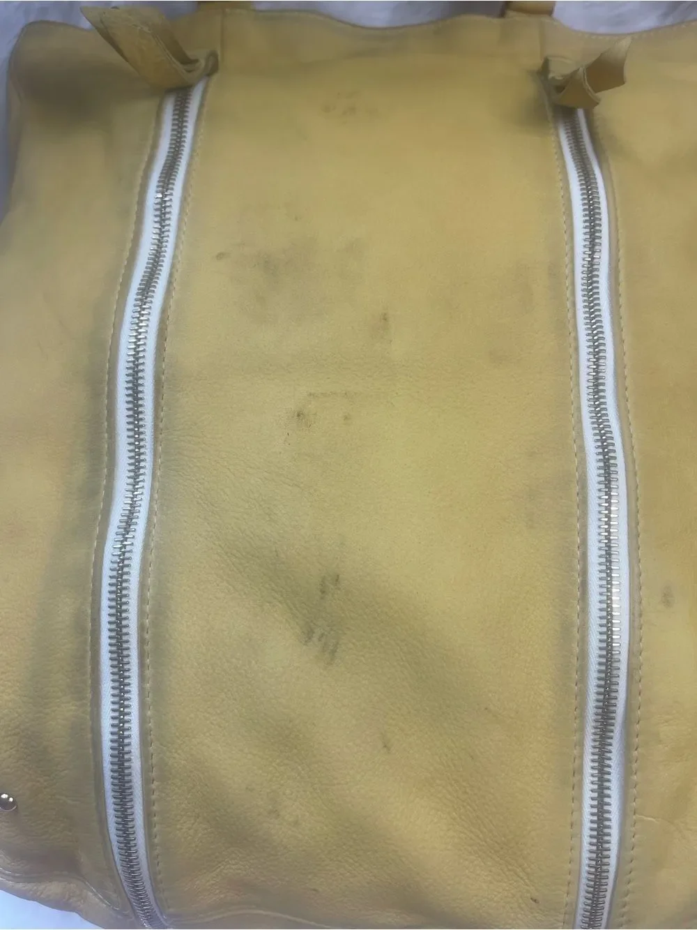 Yellow Leather Tote Bag with Front Zippers